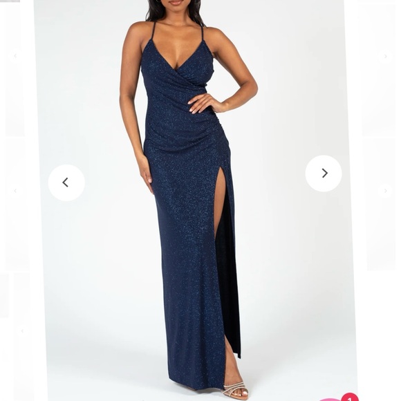 Green glitter maxi dress with leg slit - Picture 3 of 6